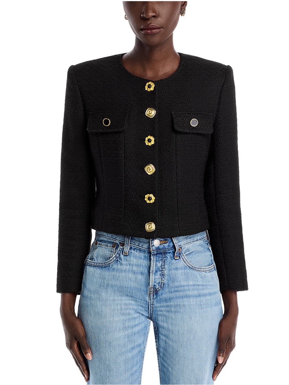 FRENCH CONNECTION Mismatched Button Tweed Blazer in Black Size 6